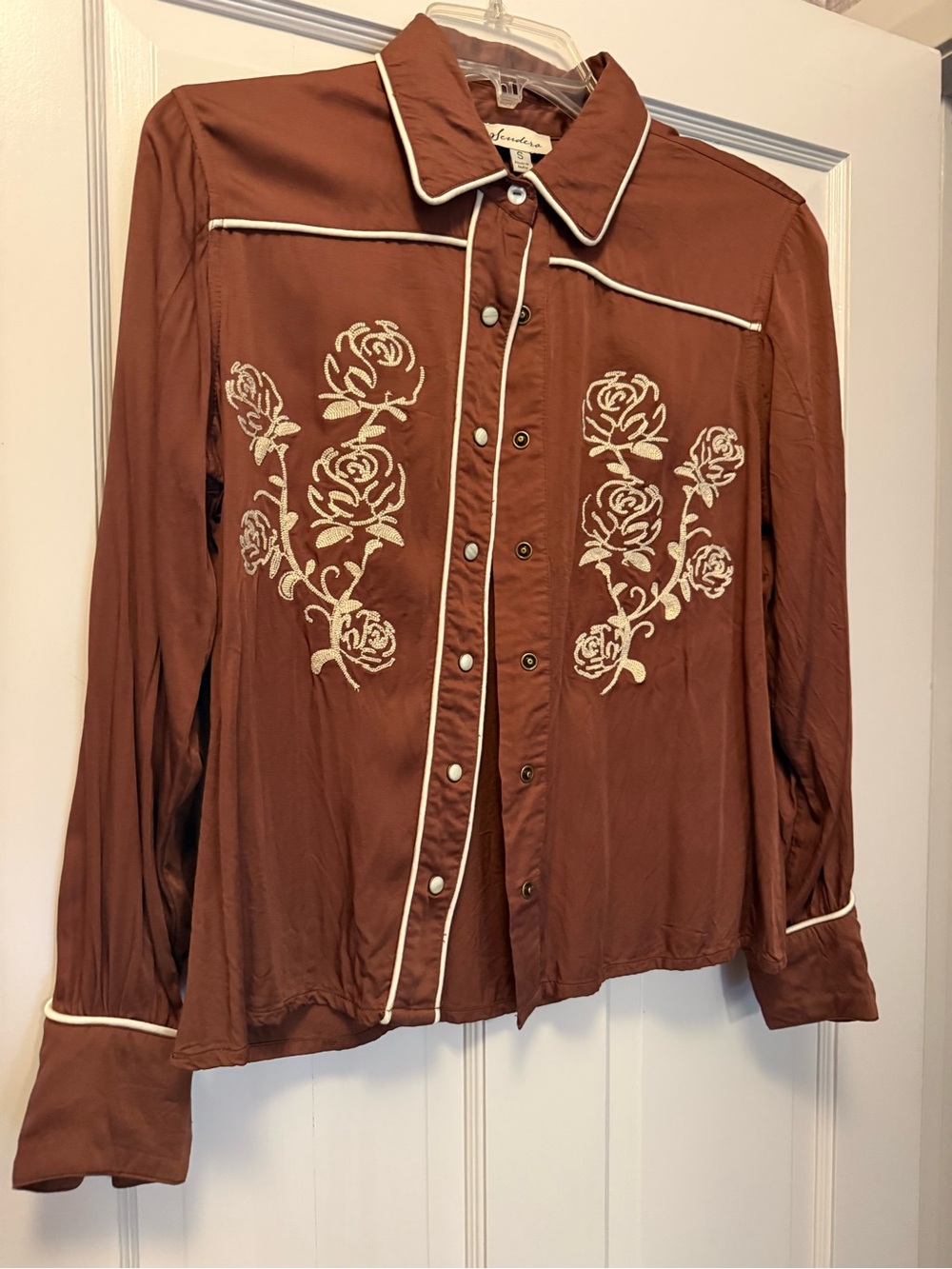 Sendra Brown Western Embroidered Snap-Front Jacket with Cream Piping